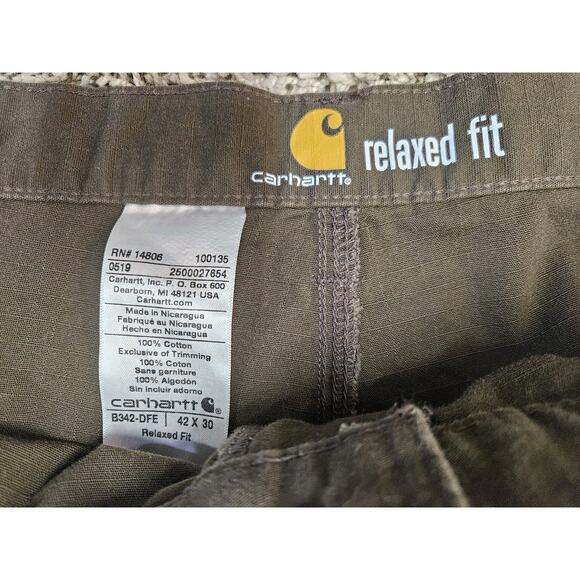 Carhartt Pants Double Knee Cargo Carpenter Relaxed Fit Ripstop Men 42X30 Brown - Picture 5 of 9